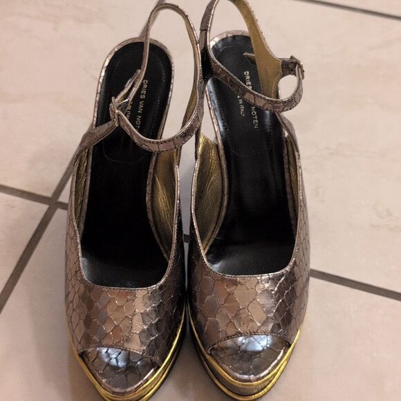 Dries Van Noten Heels Louis IV Modern Snake Print Platform Pewter Silver EU 39 - Picture 7 of 15
